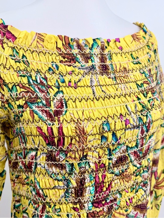 FARM RIO Bria Yellow Jungle Motif Smocked Mini Dress NWT - Picture 5 of 8